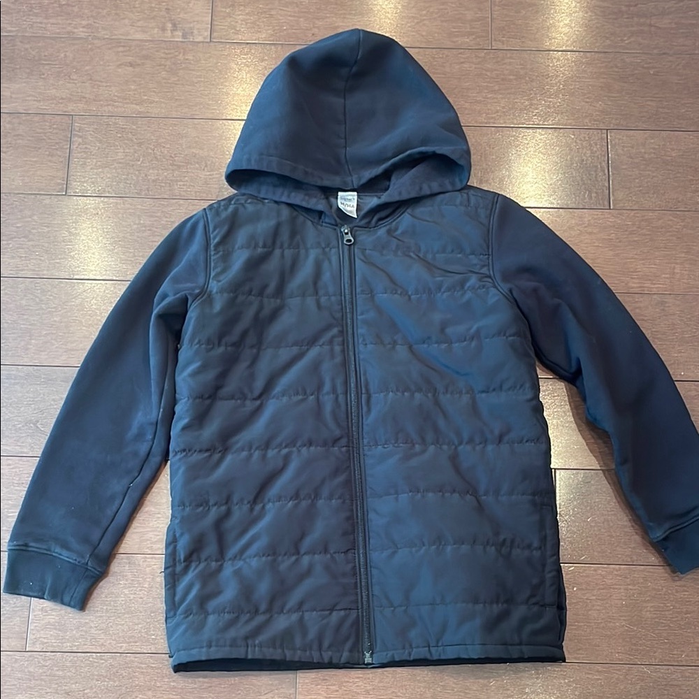 Kids Black Hooded Lightweight Jacket